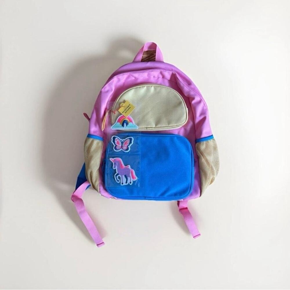 Cat & Jack adorable pink and blue color block backpack with removeable patches